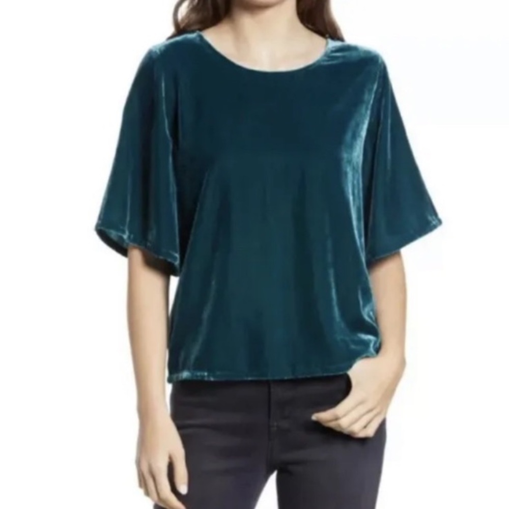 Chelsea Green Velvet Boxy Womens Top Large NEW